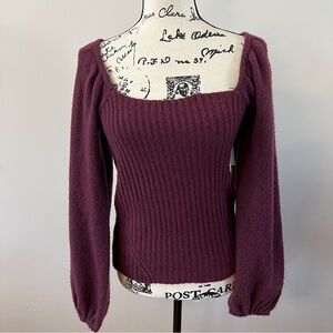 Halogen Puff sleeve square neck sweater Ladies size xs burgundy maroon